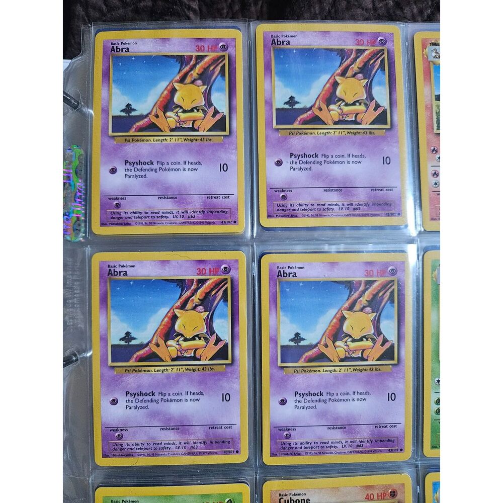Pokemon 1999 Base Set Abra 43/102 Common Vintage TCG WoTC Original 4x Card Lot